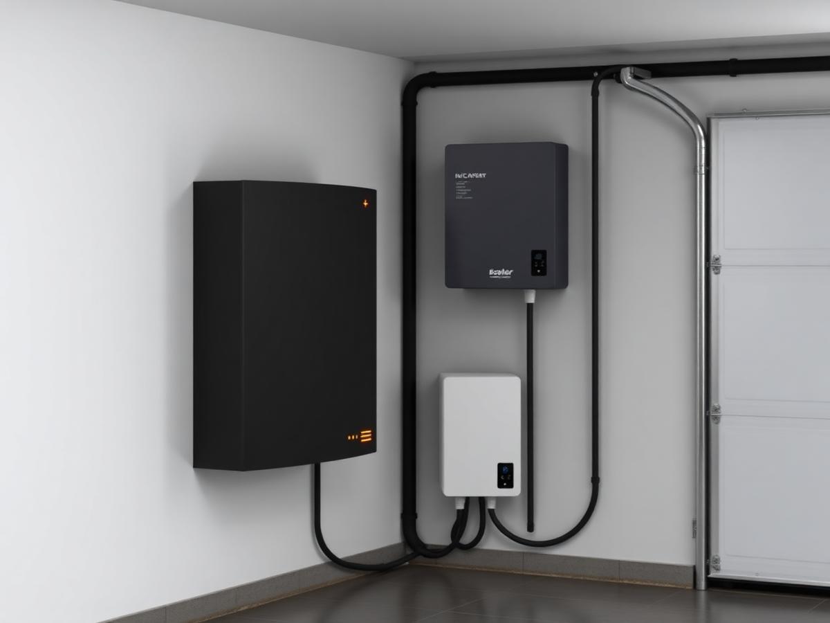 Batterilager och växelriktare monterade på vägg